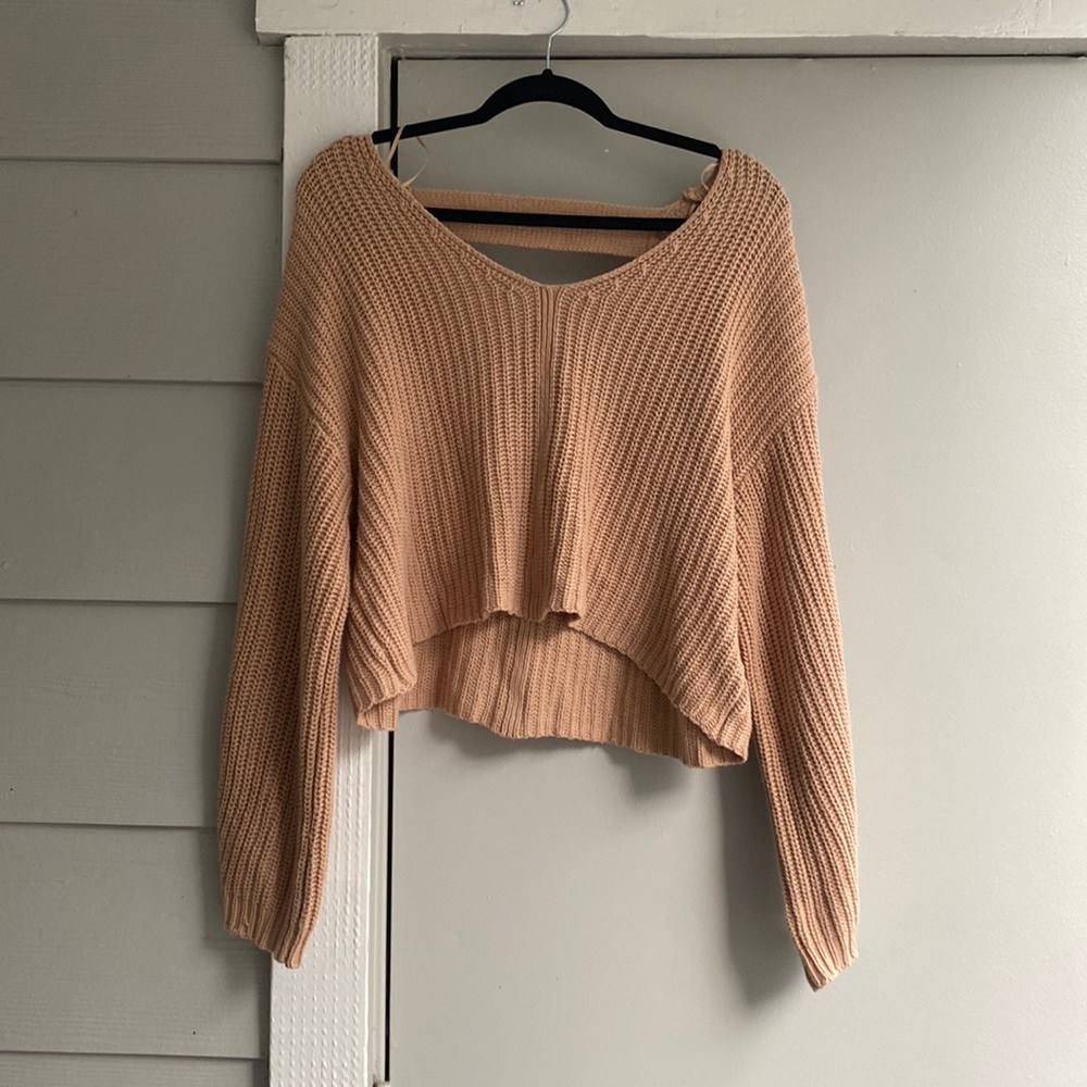 Urban outfitters open back crop sweater beige